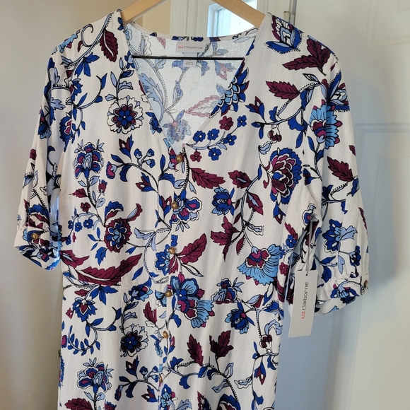 NWT Liz Claiborne‎ Linen Floral Flowey Shortsleeve Dress, Size 6, Wedding Guest - Picture 3 of 10